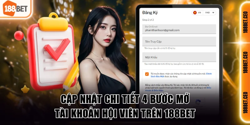 Cập nhật chi tiết 4 bước mở tài khoản hội viên trên 188BET